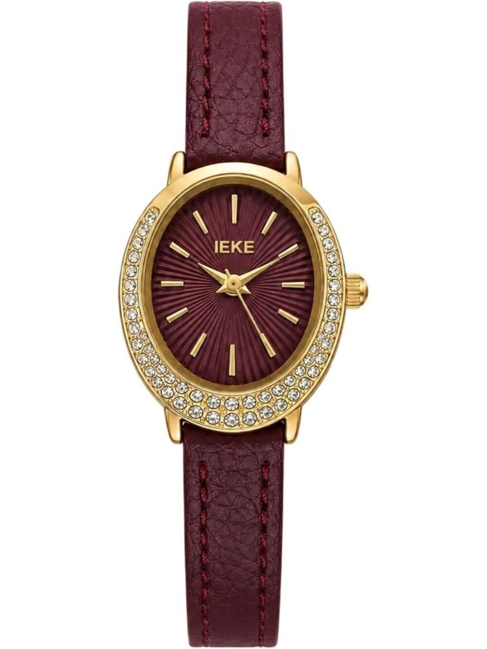Women's Red Leather Strap Vintage Oval Dial Retro Petite Quartz Wrist Watch